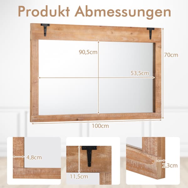 Väggspegel för ladugårdsdörr, 91x61 cm, träram