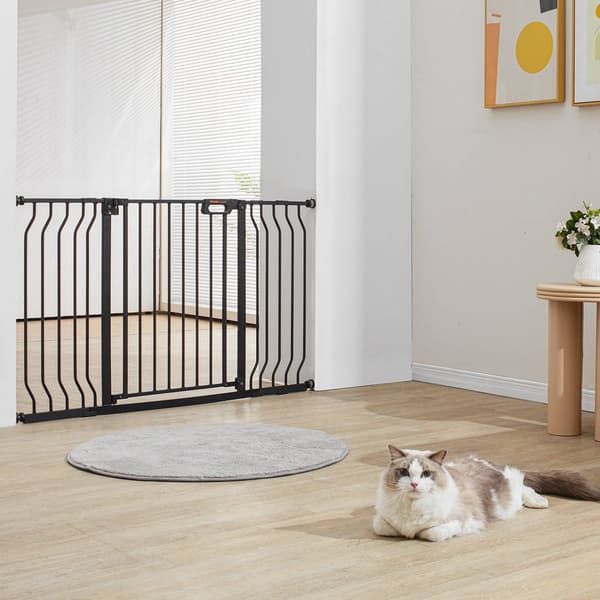 Babysikkerhedsgitter 74–136 cm, automatisk lukning, sort