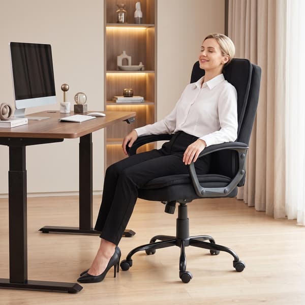 Ergonomisk kontorstol, sort stof, justerbar højde, polstret