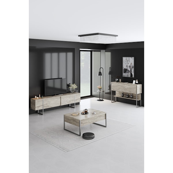 TV Stativ Luxe - Travertin, Silver