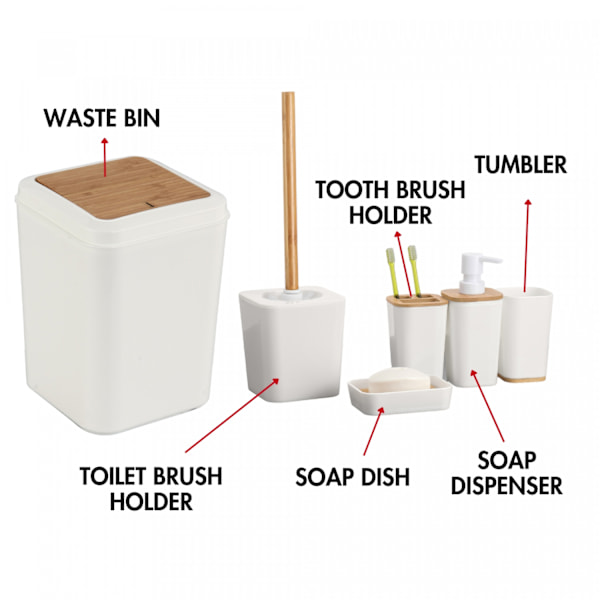 Herzberg HG-04463: 6 stykker bambus badeværelsessæt - mat creme