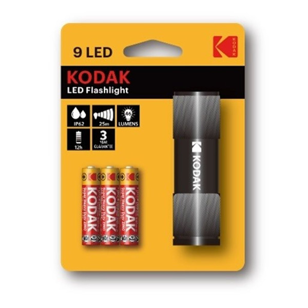 9-LED taskulamppu mustassa metallikotelossa musta