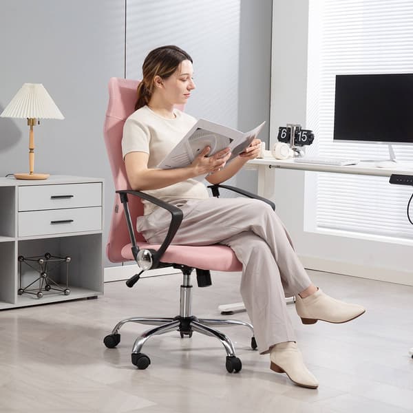 Ergonomisk kontorstol, høj ryg, lyserød, netstof