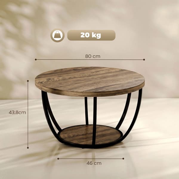 Sofabord med 2 niveauer, 80x80x43,8 cm, brun/sort