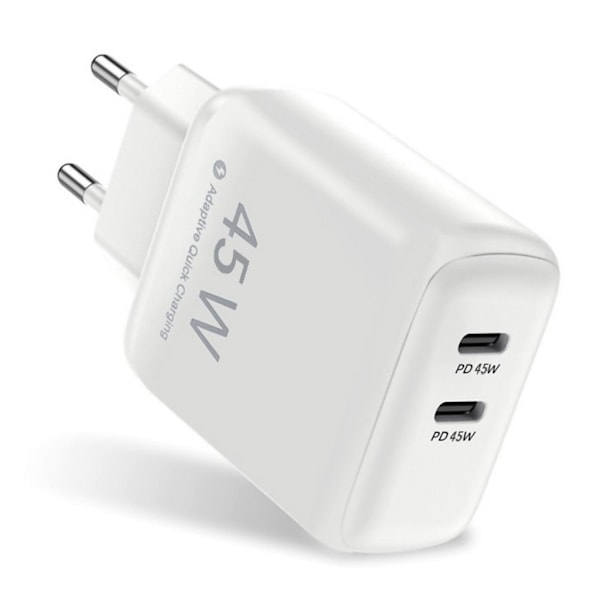 SiGN Dual USB-C PD oplader 45W til bærbare og smartphones - Hvid