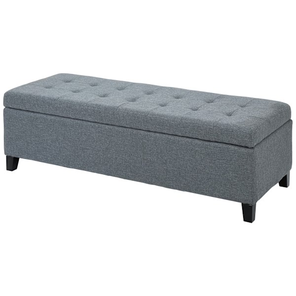Bænk, Polstret Bænk Med Opbevaringsplads, Sengebænk Med Låg, Linnedlook, Brystbænk, Opbevaringsbænk Til Stue, Soveværelse, Grå