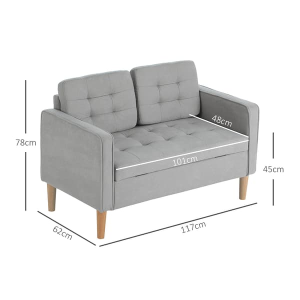 2-sits soffa, soffa med förvaringsutrymme, stoppad soffa, dubbelsoffa med sammetslook för vardagsrum, sovrum, 117x 62 x 78 cm