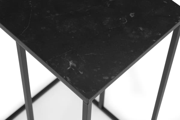 Sidobord för laptop, soffbord, C-format, svart marmor, ModernHome