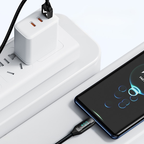 USB-A - USB-C-kabel med LED-display 66W 6A 1m svart