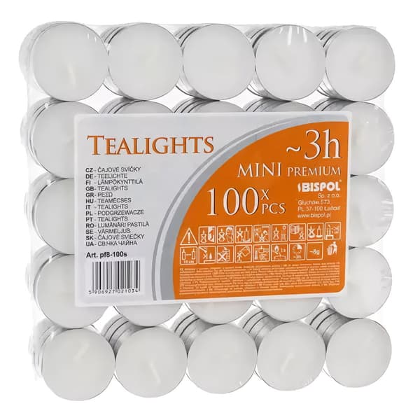 Kynttilät/teevalot 3h - setti 100 kpl
