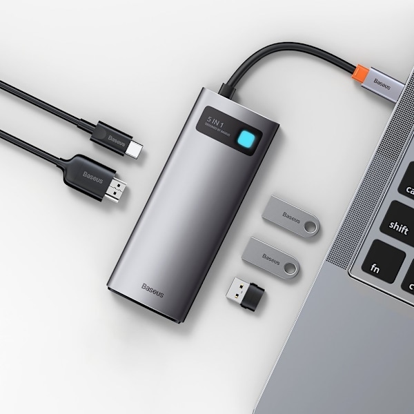 5in1 monitoiminen HUB USB-C PD 100W HDMI 4K 3x USB 3.2 harmaa
