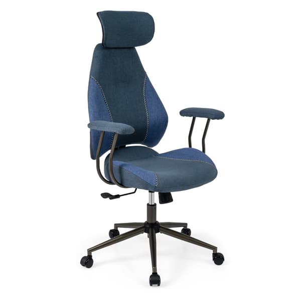 Ergonomisk kontorstol, justerbar nakkestøtte, blåt linned