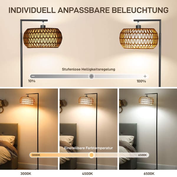 Himmennettävä LED-lattiavalaisin, kaksoisvarjostin, 3 värilämpötilaa, musta