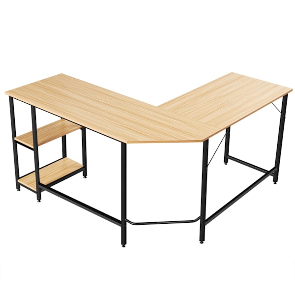 L-format skrivbord hemmakontor med 2 hyllplan 138 x 60 x 75 cm natur