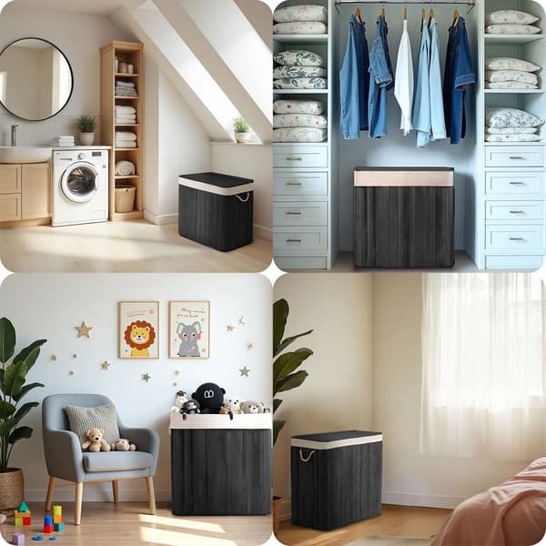 Bambu tvättkorg med lock 100 l Massido