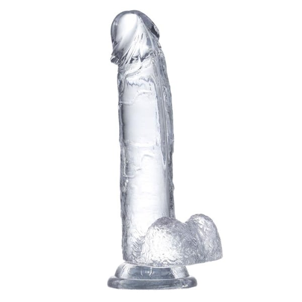 Realistinen dildo kiveksillä, kristallimateriaali 18 cm