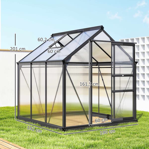 Växthus 3,65 m², aluminiumram, UV-resistenta paneler