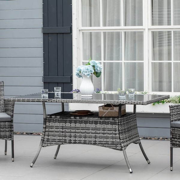 Havebord Glasbord Polyrattan Sikkerhedsglas Grå Sort 150X85X74Cm