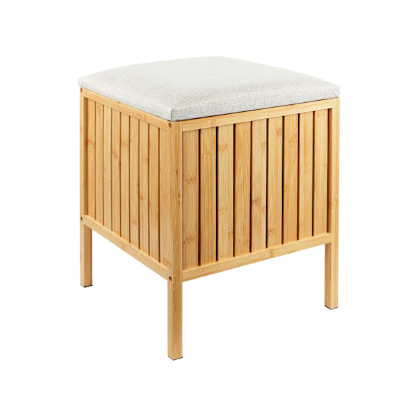 Bambu tvättkorg och sits med vadderat lock