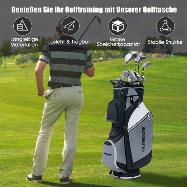 Golfbägi 14 lokerolla, vedenpitävä tasku, musta/harmaa