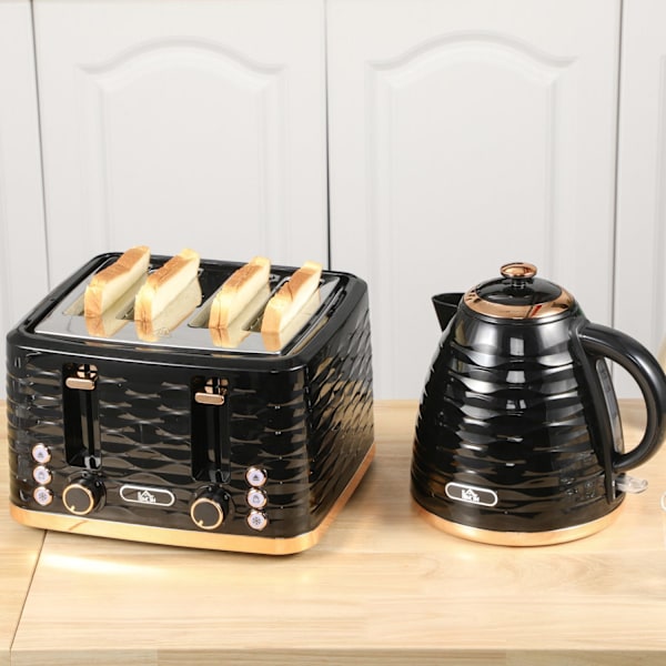 Vattenkokare Brödrost Set Frukost Set med 1,7 L vattenkokare, 4 skivor Brödrost, 2200 W, 7 Browning Levels, Upptining, Återuppvärmning och smulbricka,