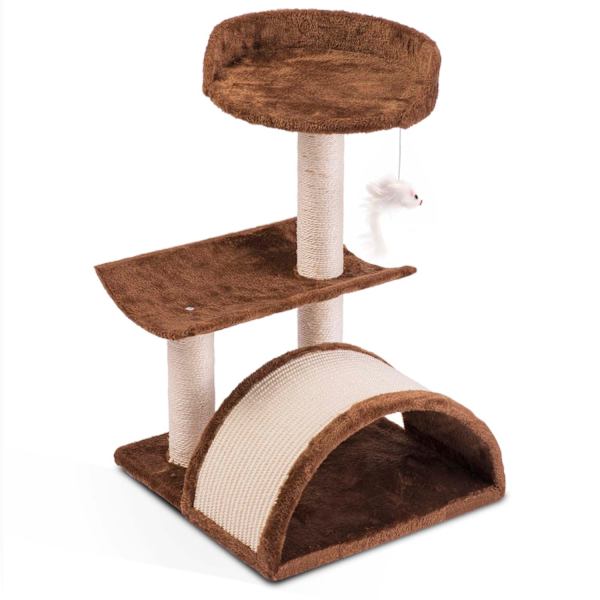 Kattehus med kradsebræt, 58 cm, Brun – Pethaus DR-254