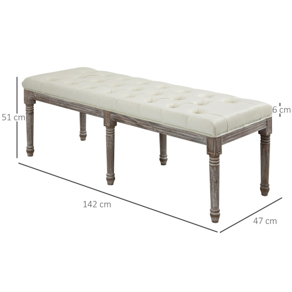 Verhoiltu Penkki Beige Vintage Sänkypenkki Napeilla, Samettinen Pinta, Kumipuu, 142X47X51Cm
