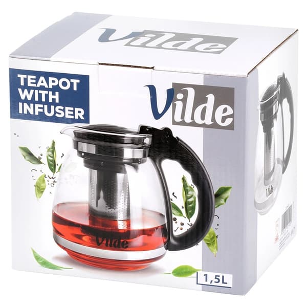 Glastekande med tekande i rustfrit stål, 1,5 l