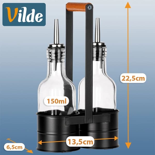 Glasolja- och vinägerflaskset med stativ, 2x150ml