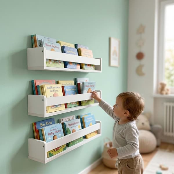 Vägghyllor för barn, set om 3, vit MDF, 58 cm