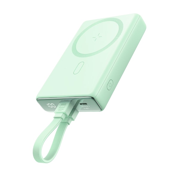 Magneettinen virtapankki 10000mAh 20W jalustalla + Lightning-kaapeli - USB-C vihreä