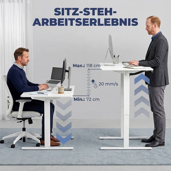 Ställbart ståbord med minne, LED-display, vit