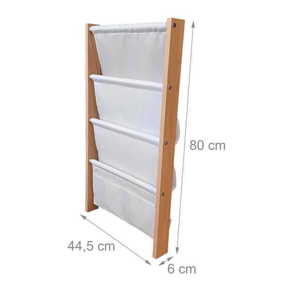Väggbokhylla för barn med tygfickor, MDF och polyester