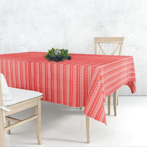 Röd Duk med Juldekorationer 130x180 cm