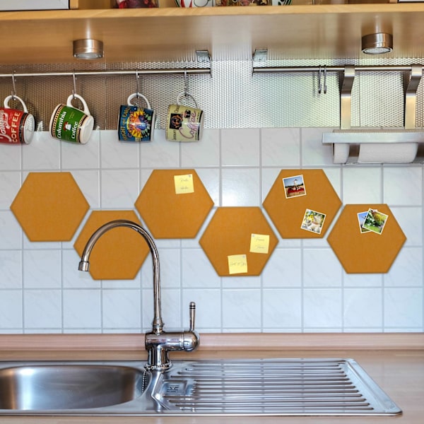 Gula hexagoner för stiftbräda med filt - 6 st