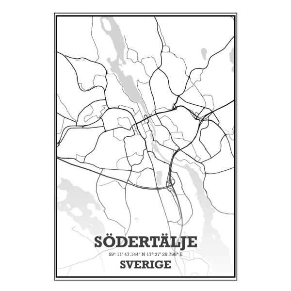 Södertälje Stad Karta Poster - 21x30 cm