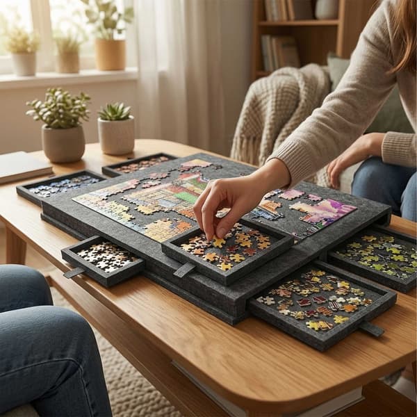 Filtpusselbräda med 6 lådor, mörkgrå