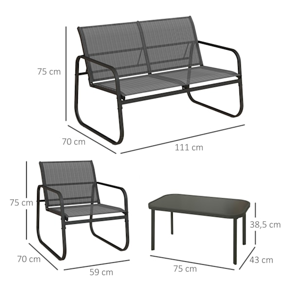 Puutarhakalusteet 4 kpl. Puutarhasetti, jossa 1 kaksipaikkainen, 2 tuolia, 1 sohvapöytä, mustasta verkosta valmistettu parvekekalustesarja patiolle ja