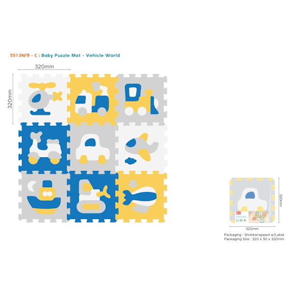 Pædagogisk skum-køretøjspuslemåtte til børn, 9 stykker