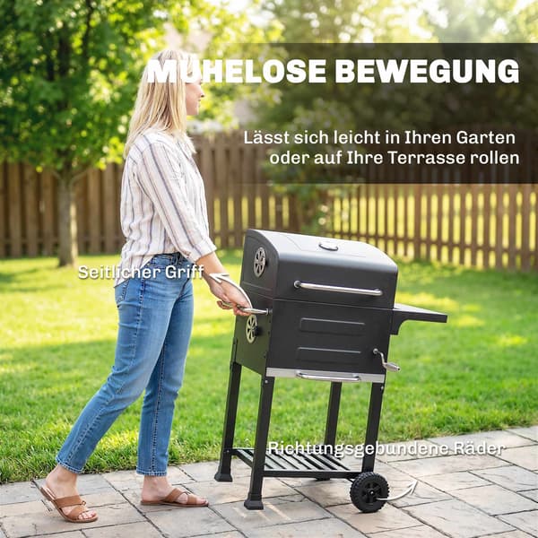 Kompakt kolgrill med termometer och sidobord