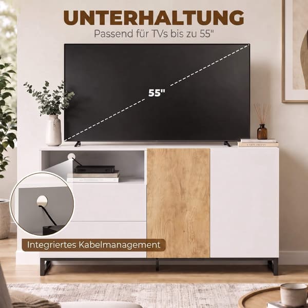 Moderne hvid skænk med soft-close døre, 140x40x85 cm
