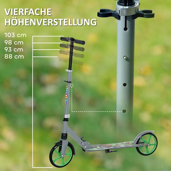 Sparkcykel Barns hopfällbar barnsparkcykel med justerbar styrhöjd, 2 stora hjul, bakre stänkskyddsbroms, sparkskoter för barn från 6-12 år Grön