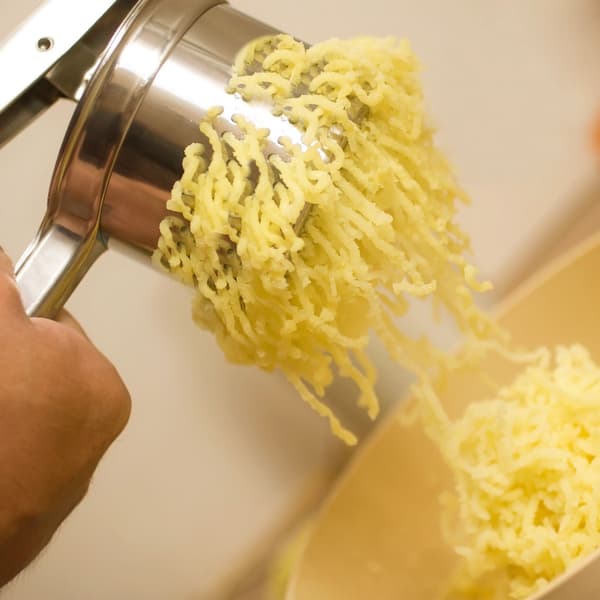 Potatis- och spaetzlepress, rostfritt stål, potatispress, potatispress, silver