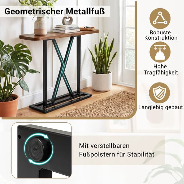 Konsolbord 100 cm, Rustik Brun, Metalstel