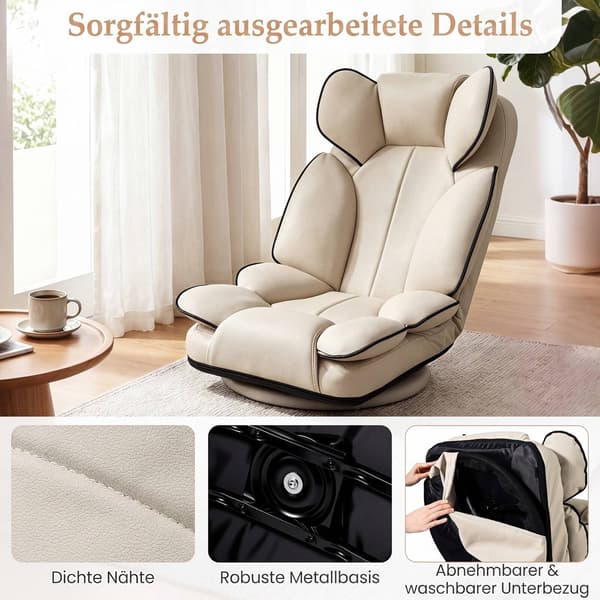360 graders snurrande gamingstol, justerbart ryggstöd, beige PU-läder