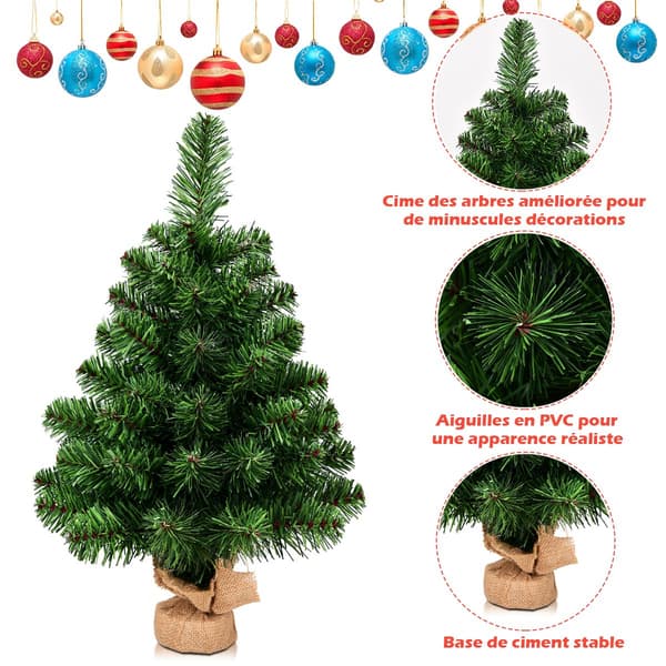 Kunstigt juletræ til bordplade, 60 cm, batteri, 67 grene