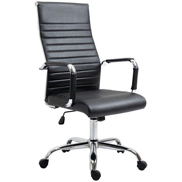 Kontorsstol ergonomisk chefsstol med vippfunktion, höj- och sänkbar, klädd i konstläder och skum, svart