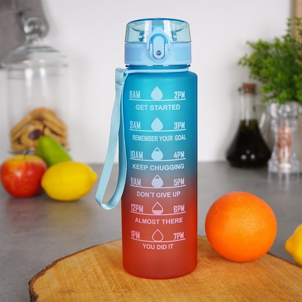 Tyylikäs 1 litran vesipullo Ombre-designilla ja inspiroivilla teksteillä