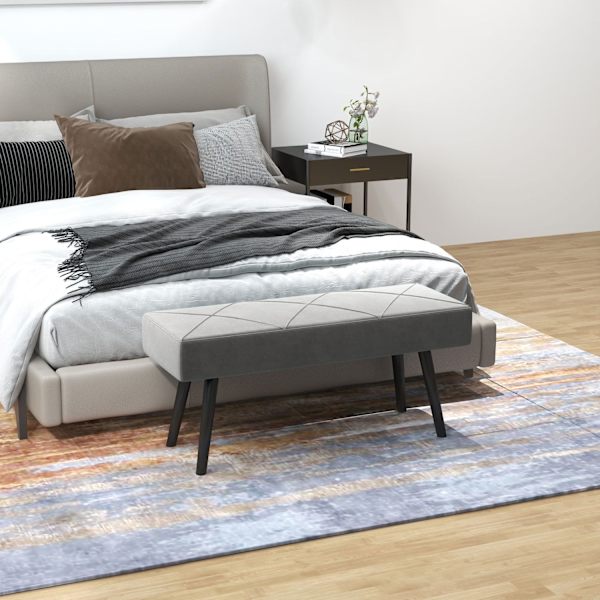 Polstret Bænk I Fløjlslook, Sengebænk, Gangbænk Med X-Mønster, Op Til 120 Kg, Til Soveværelse, 100X36X45 Cm, Grå