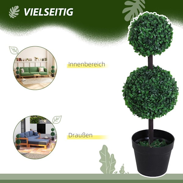 Kunstige planter Sæt med 2 Stor 67 cm kunstig plante med 2 kugler, kunstigt plasttræ i krukke, kunstigt træ som ægte til stue soveværelse Kontorhave M